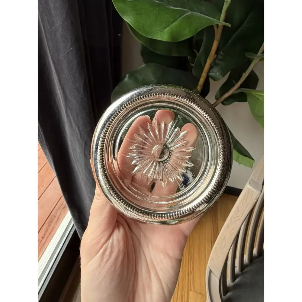 Set of 3 Leonard Silver-Plated Glass Coasters Vintage Starburst Design Hong Kong